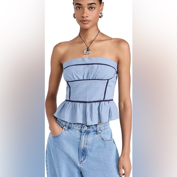 Free People Tops - Free People Blue Searsucker Tube Top size Medium